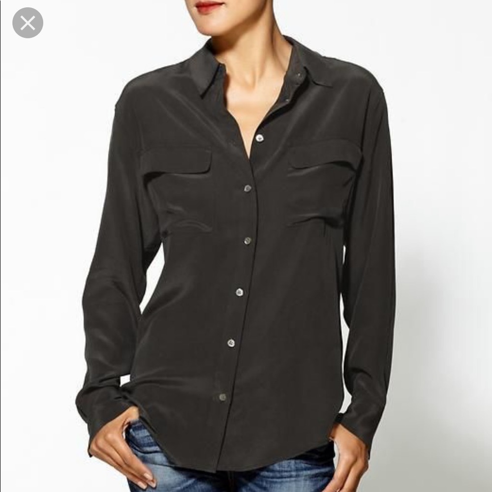 EQUIPMENT FEMME BLACK SILK BUTTON UP SHIRT, MD
